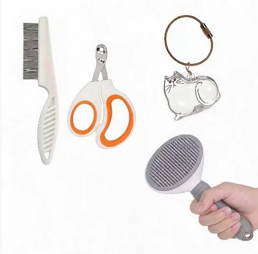 Transparent cat Complete Cat Care Set - One-Touch Deshedding Brush, Stainless Steel Nail Clipper & Fur Collection Locket Transparent cat Complete Cat Care Set - One-Touch Deshedding Brush, Stainless Steel Nail Clipper & Fur Collection Locket