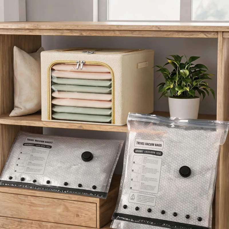 56L Large-Capacity Fabric Storage Bin & 6-Piece Vacuum Compression Bag Set — Reusable Compression Storage Combo Kit