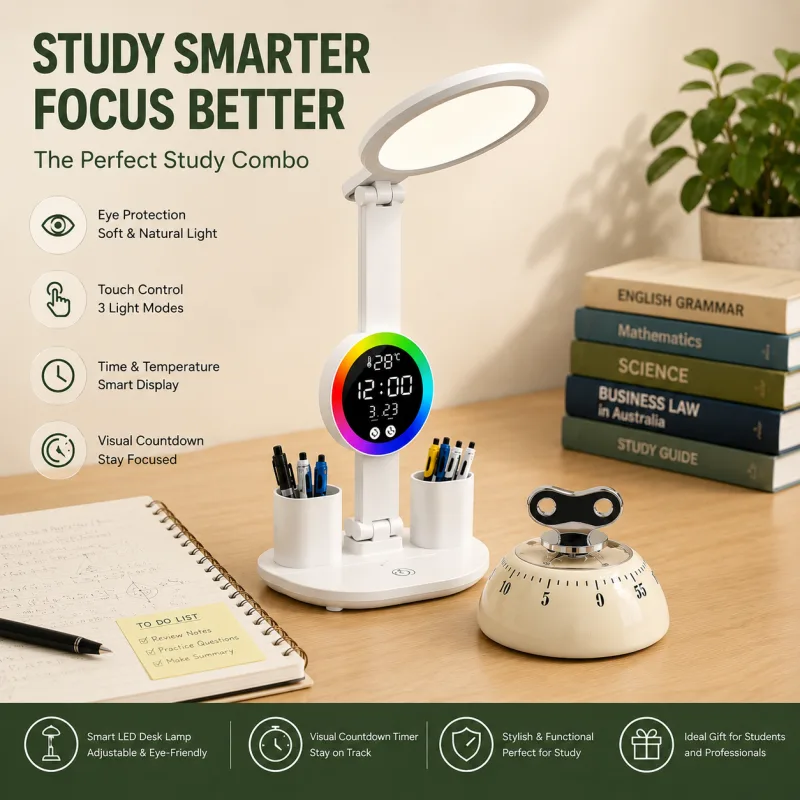 Study Smarter Bundle LED Reading Lamp with Smart Display Pen Holders & Magnetic Countdown Timer