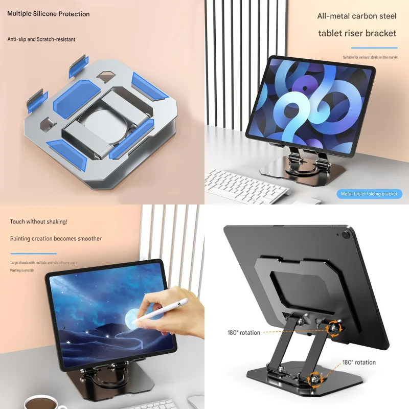 Study Focus Timer (White) and Foldable Metal Tablet Stand (Silver) Set, Mechanical Countdown Timer with Adjustable Aluminium Alloy Device Holder