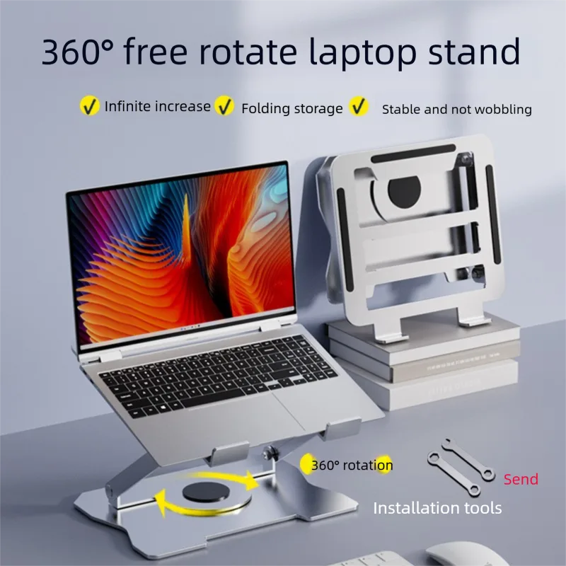360° Rotating Laptop Stand(Black) & Magnetic Mechanical Timer(Beige) Set – Ergonomic Cooling Desk Organizer for Study, Cooking & Productivity