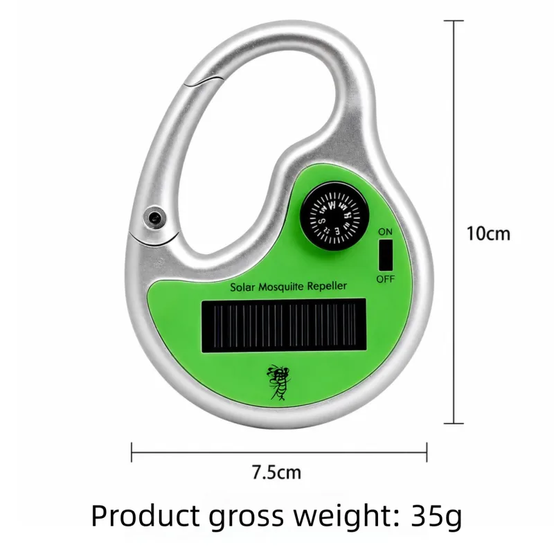 Solar Powered Eco-Friendly Ultrasonic Mosquito Repeller – Portable Pest Deterrent with Compass and Carabiner Clip