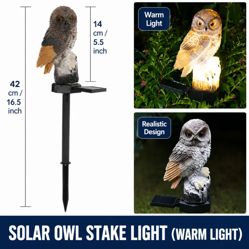 Resin Owl Solar Powered Garden Stake Light - Outdoor Decorative LED Landscape Pathway Night Light Resin Owl Solar Powered Garden Stake Light - Outdoor Decorative LED Landscape Pathway Night Light