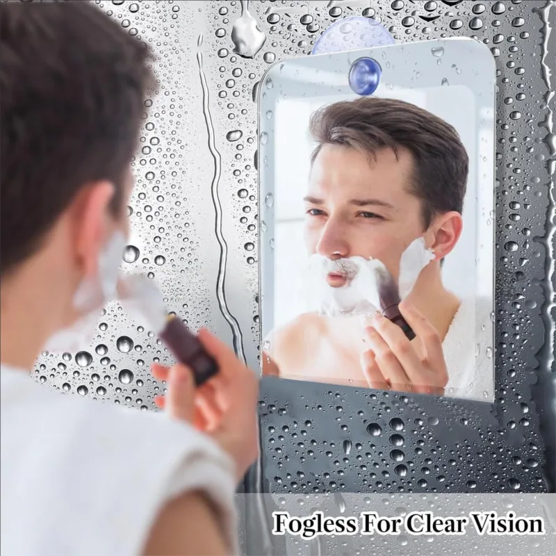 Fog Free Shower Shaving Mirror Set with Suction Cup & Razor Holder – Unbreakable Portable Traveling – 15cm x 15cm Round Mirror with Round Anti-Fog Films