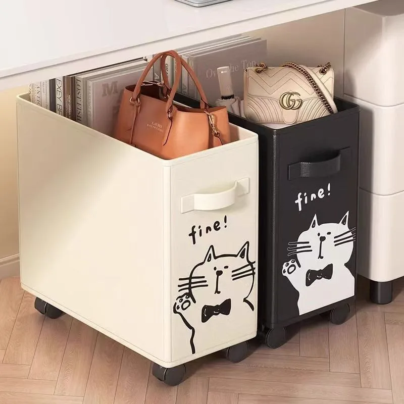 2 Pack Rolling Oxford Fabric Storage Basket with Wheels (Black + White Cat) - 28L Slim Underdesk Storage Bin & Collapsible Laundry Hamper for Office Dorm & Home 2 Pack Rolling Oxford Fabric Storage Basket with Wheels (Black + White Cat) - 28L Slim Underdesk Storage Bin & Collapsible Laundry Hamper for Office Dorm & Home
