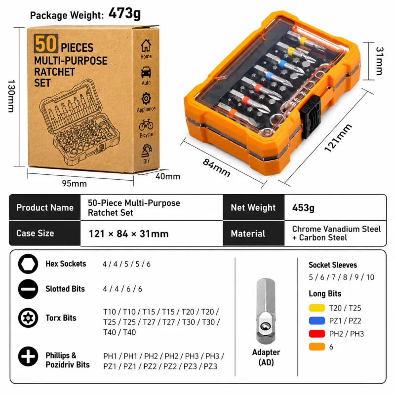 50-Piece Precision Screwdriver & Bit Set – Multi Purpose Rainbow Magic Box Household Tool Kit with Dedicated Storage Box