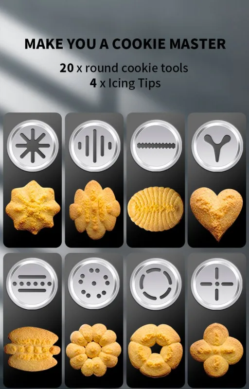 25PCS Mutifunctional Aluminum Alloy Cookie Press Set – DIY Biscuit Maker & Cake Icing Gun with 2-Gear Thickness and 20 Pattern Discs