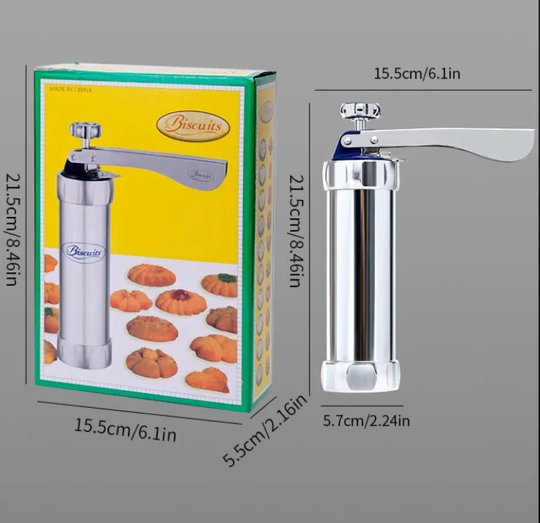 30PCS Mutifunctional Aluminum Alloy Cookie Press Set – Adjustable Thickness Biscuit DIY Maker & Cake Icing Gun with 20 Pattern Discs and 8 Stainless Steel Icing Nozzles