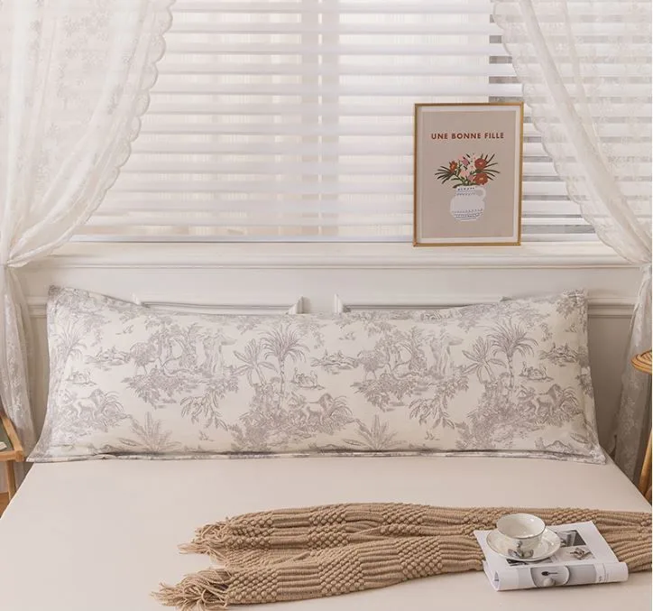 White Striped Washed Cotton Linen Long Pillowcase – Extra Long Soft Breathable Pillow Cover, Machine Washable for Double and Couple Pillows – White Striped 48x150cm