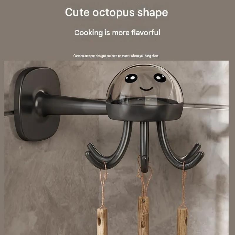 2-pack Octopus Wall Hook Organizer – 360 Degree Rotating Adhesive Kitchen Utensil Holder with 6 Hooks, No Drill Space Saving Storage Rack for Cooking Tools and Towels – White