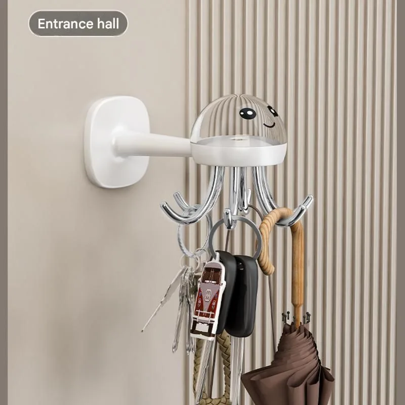 2-pack Octopus Wall Hook Organizer – 360 Degree Rotating Adhesive Kitchen Utensil Holder with 6 Hooks, No Drill Space Saving Storage Rack for Cooking Tools and Towels – White
