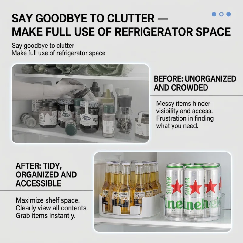 360° Rotating Refrigerator Organizer – Clear Oval Milk White for Pantry, Kitchen Countertop, and Cupboard Storage
