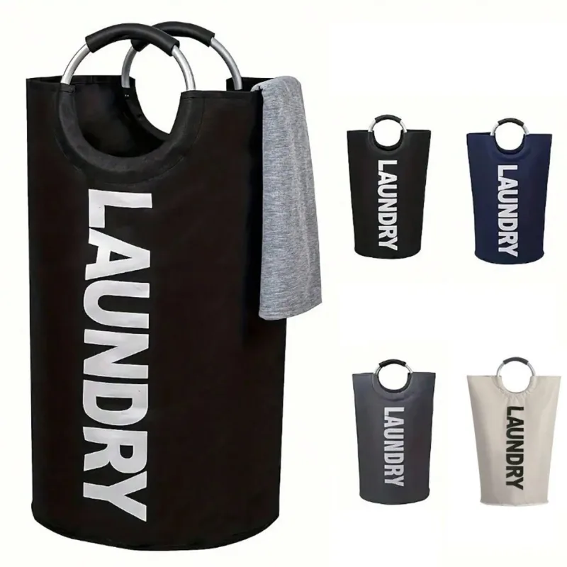 Black Collapsible Laundry Hamper 2 Pack – 38 x 79 cm Oxford Fabric Large Capacity Clothes Baskets with Carry Handles, Space Saving Storage for Home and Dorm