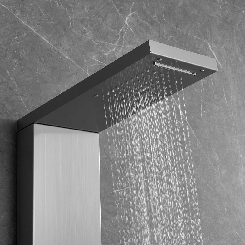 Shower Panel System, 4 Shower Modes Shower Panel Tower, Rainfall, Waterfall, 5 Full Body Massage Jets and 3-Setting Handheld Shower Head with 59″ Hose, Stainless Steel Wall-Mounted Shower Set