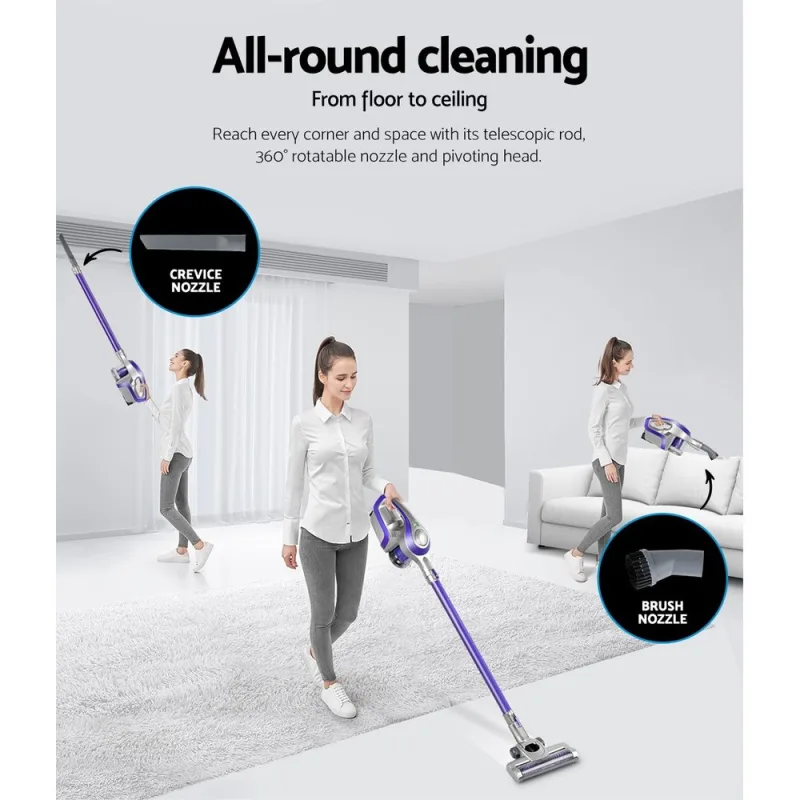 Devanti Stick Vacuum Cleaner Cordless HEPA Filter Purple 150W