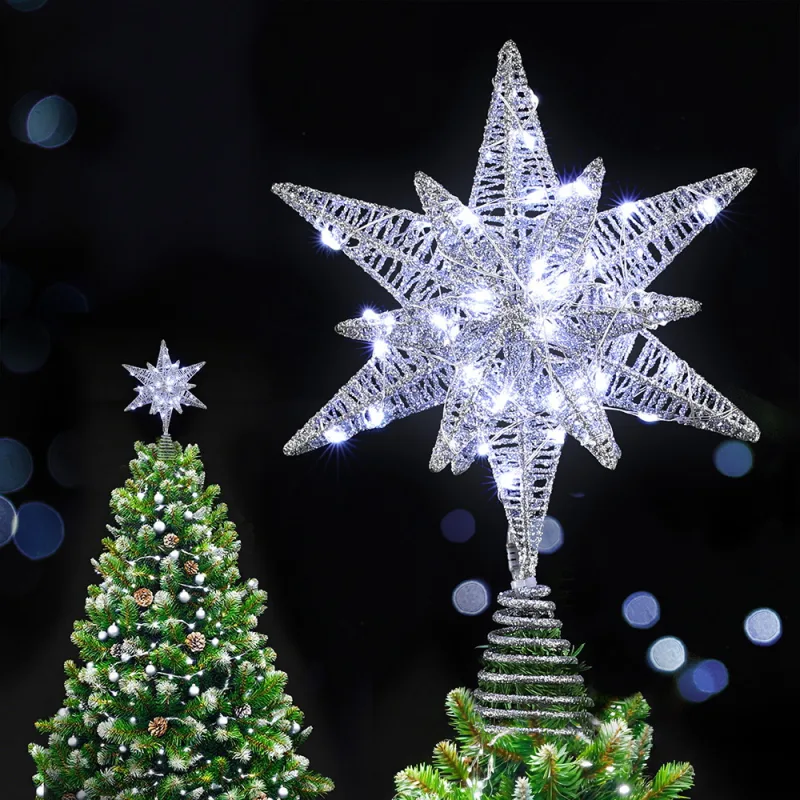 Jingle Jollys 3D Christmas Tree Topper Star LED Decorations Xmas Party Timer Jingle Jollys 3D Christmas Tree Topper Star LED Decorations Xmas Party Timer