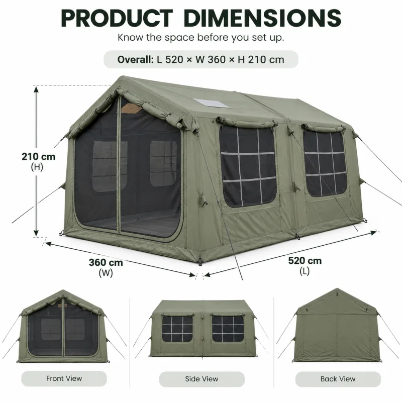 Weisshorn Inflatable Cabin Camping Tent Olive Green Mesh Entry 520x360cm